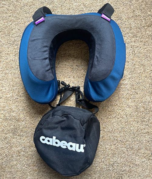 Cabeau Memory Foam Travel Neck Pillow, Adjustable Straps, Blue/Grey, Bag