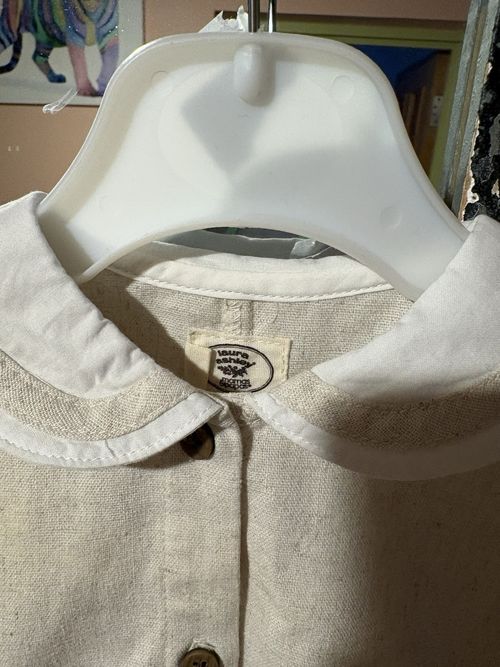 Laura Ashley  Linen Romper 3-6 Months Beige/White Collar romper never worn — image 8