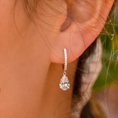 4.00Ct Pear Cut Diamond Drop & Dangle Earrings 14K White Gold Finish Sliver