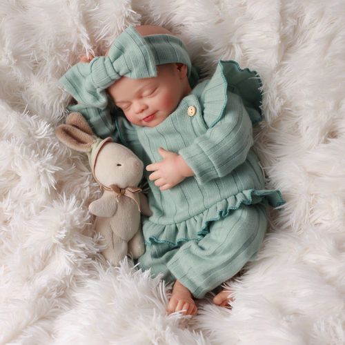 Reborn Baby Doll Girl 17-Inch Sleeping Lifelike Soft Cloth Body with Gift Set — image 5