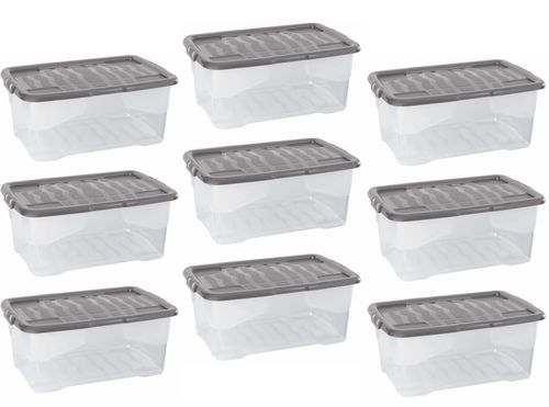 Storage Box & Lid Strata 9 x 42 L Curve Plastic Stackable - Clear Box, Grey Lid — image 1