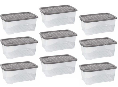 Storage Box & Lid Strata 9 x 42 L Curve Plastic Stackable - Clear Box, Grey Lid
