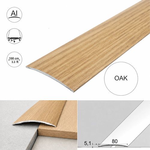80mm Wood Effect Aluminium Door Threshold Self Adhesive Curved Cover Strip 100cm