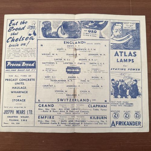 1946 England v Switzerland Programme 11th May 1946 Wembley Very Rare — image 3