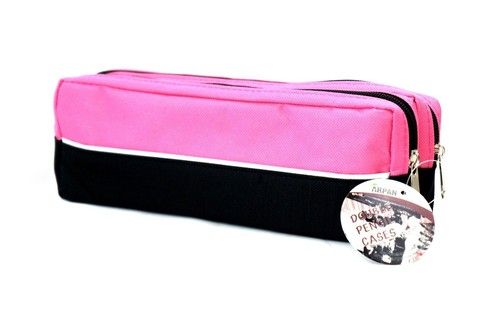 Large Triple Pocket Zip Rectangular Fabric Pencil Case 5 colours to choose