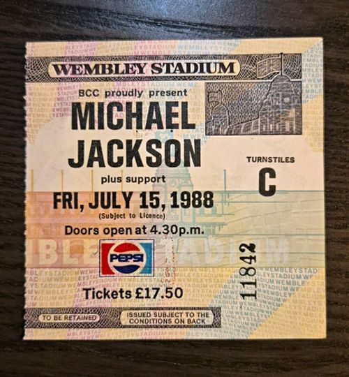 Michael Jackson Wembley Stadium Concert Ticket Stub - 15 Jul 1988, Turnstiles C.