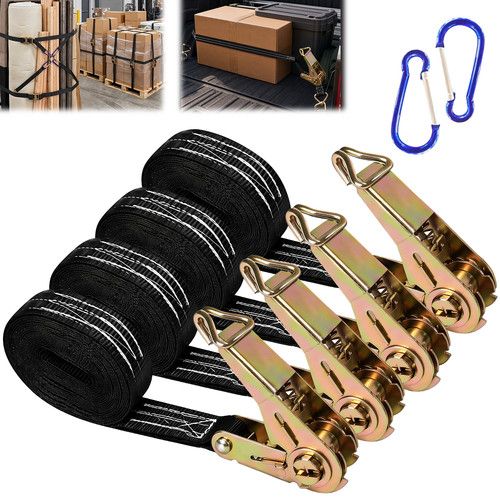4PCS Ratchet Straps Tie Down 6m x 25mm endless hook 6 Metre Black Lashing Straps