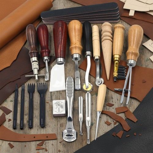 19Pcs Leather Craft Tools Kit, Leather Working Tools Set for Sewing, Punching