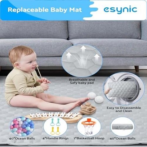 eSynic 150X150cm Large Baby Playpen with Removable Mat for Indoor Outdoor — image 2