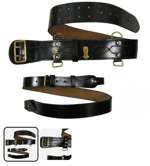 Sam Browne Belt BLACK Genuine Leather Complete British Military Cross Strap Army
