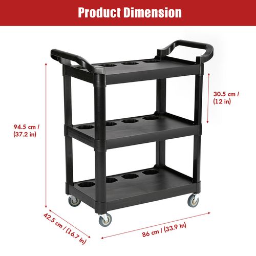Tool Storage Heavy Duty Garage Trolley Workshop 3 Tier Wheel Cart DIY Black UK — image 7
