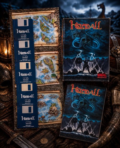 HEIMDALL AMIGA COMPLETE ORIGINAL 5 DISK GAME SET WITH BOX MAP & MANUAL CORE RARE — image 1
