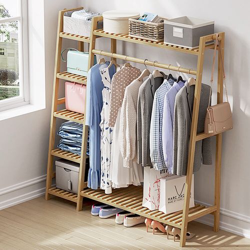 Large Bamboo Open Wardrobe Closet Hanging Clothes Rail Garment Rack W/Top Shelf — image 6