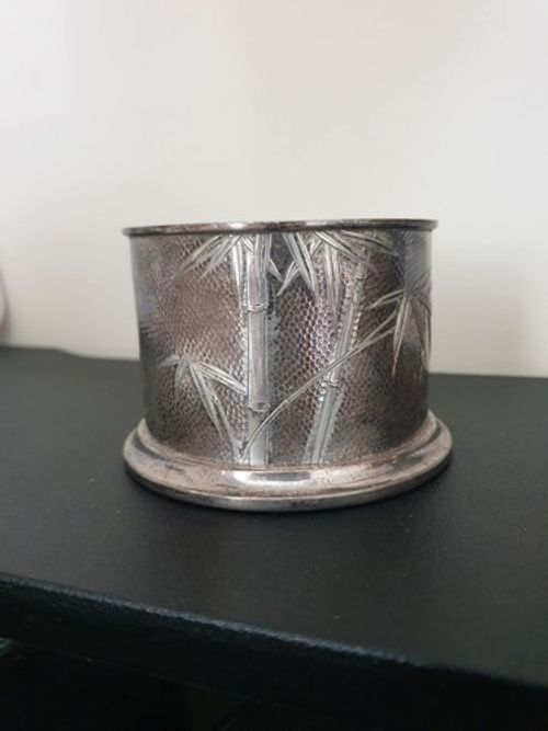 Japanese Suzuyo 950 Silver Wine Bottle Coaster / Holder – Bamboo Design