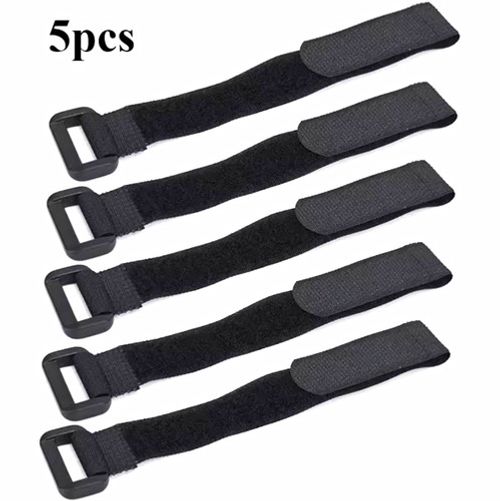 5pcs Black Sew-On Hook & Loop Tape Straps with Buckle Loop, 5 Units
