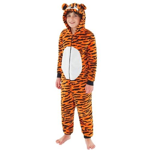 Animal Crazy Boys Girls 1Onesie Onesey Fleece Hooded Jumpsuit Playsuit Novelty
