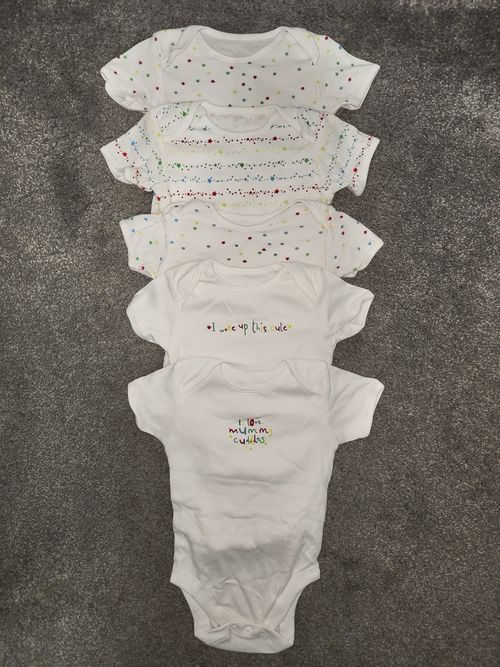 George 5 Pack Baby Bodysuits 12-18 Months Short Sleeve White/Multicolour Stars — image 8
