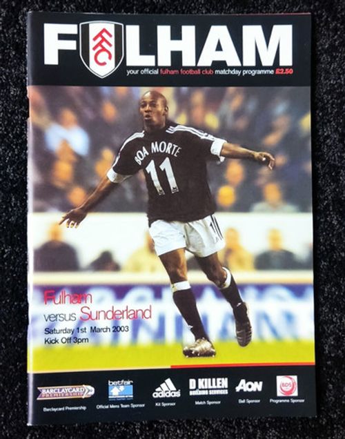 Football Programme FULHAM v SUNDERLAND 1/Mar/2003