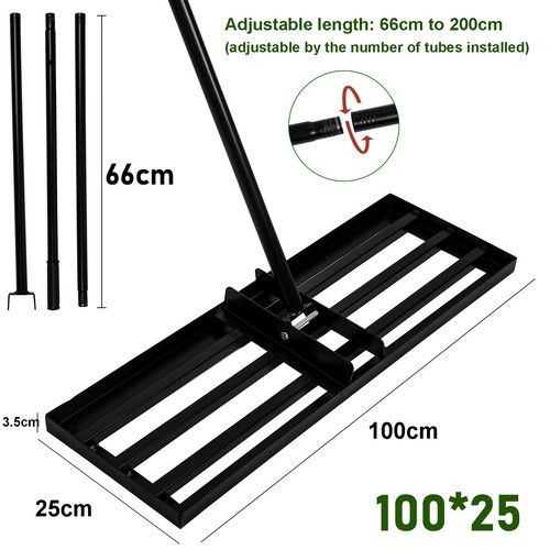 Lawn Leveller 45/75/100cm Levelling Rake Lute Steel 2m adjustable Handle Grass