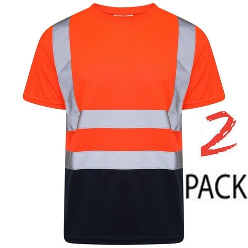 HI VIS T SHIRT SHORT SLEEVE HIGH VISIBILITY CREW NECK SAFETY WORK Hi VIZ 2 PACK