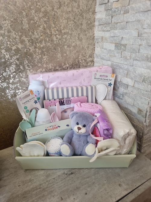 Pink baby shower hamper luxury baby girl basket newborn mum to be boxed gift set — image 2