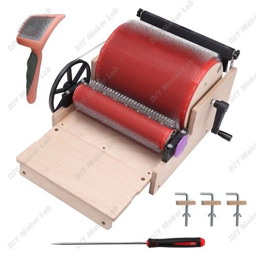 Manual Wool Carder Wooden Drum Carder for Blending Alpaca Fiber Craft Projects