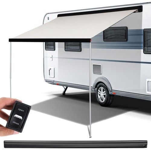 ELECTRIC AWNING WIND ROLL OUT SUN CANOPY BLACK CAMPERVAN MOTORHOME VAN 260CM