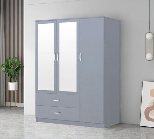 High Gloss 3 Door / 4 Door Wardrobe Grey Gloss Finish Handing Rail Furniture Set