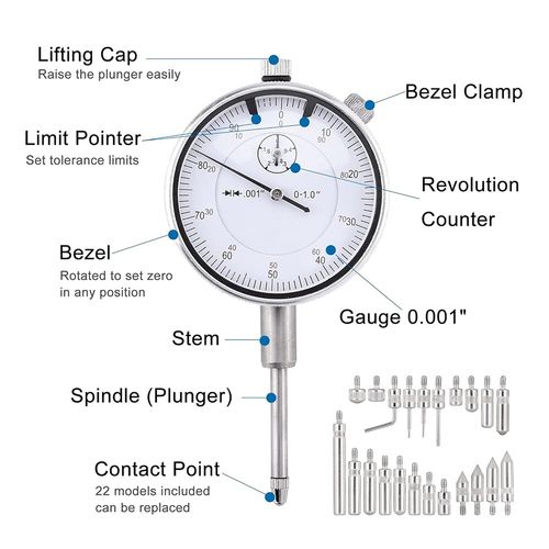 Dial Test Indicator DTI Gauge with Magnetic Base Stand Clock Gauge & 22PC Probes — image 5