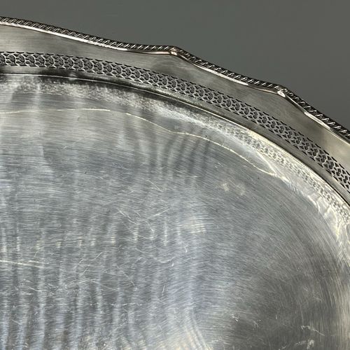 Antique Silver Plated Gallery Serving Tray Cocktail Drinks Tea Handles Feet Vtg — image 13