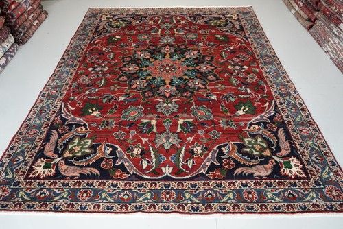 Vintage Hand Knotted Wool Area Rug Traditional Medallion Carpet 290 X 224 Cm