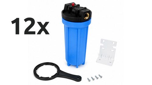 12 Pack 10" Water Filter Housing 3/4" Ports Blue Bowl with Brackets & Spanners