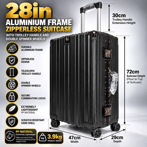 28in Aluminum Frame Hard Shell Suitcase Zipperless TSA Lock Luggage Spinner 28"