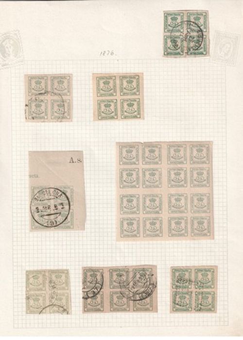 Spain 1876 newspaper stamps on a Page Mint block, Used, Plate block