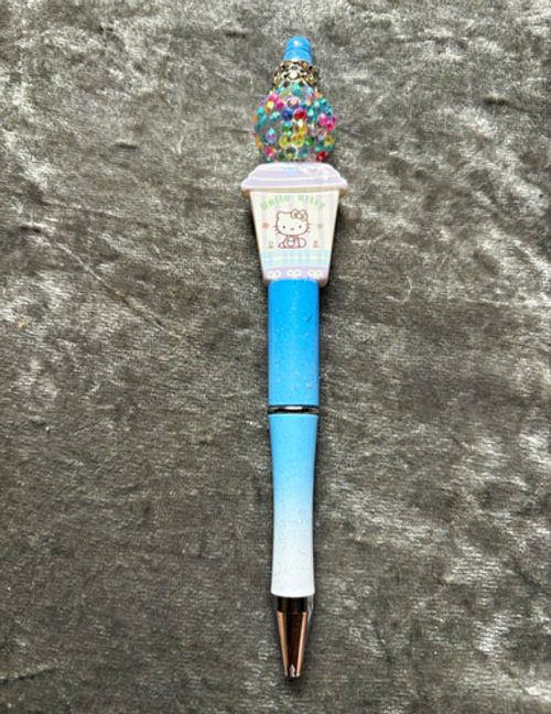 Hello Kitty Ballpoint Pen, Novelty Pen, Blue Ink, Chrome Trim, Gem Top