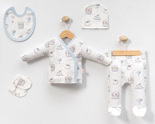 Baby Boy 5 Piece Cotton Layette Gift Set Fairground Ballons Blue 0-3 Months — image 6