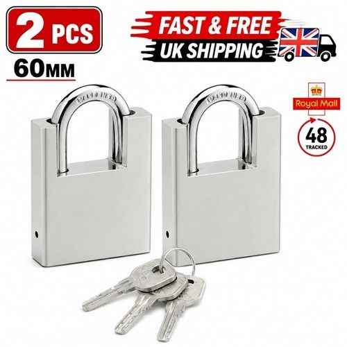 2X HEAVY DUTY PADLOCK ARMOURED SECURITY LOCK OUTDOOR SHED WAREHOUSE 3 KEYS 60MM