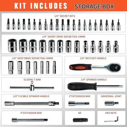 53 Pcs 1/4" Drive Socket Set&Tool Sets Ratchet Wrench Set with Bit Socket Set UK — image 2