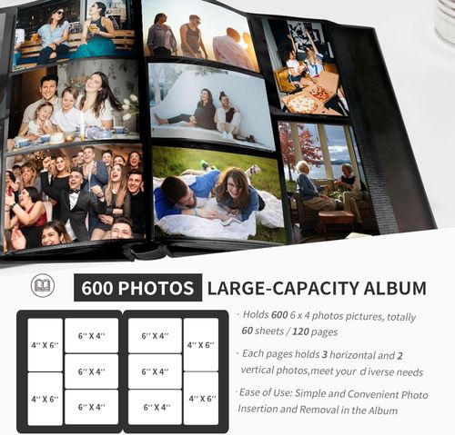 Photo Album 6 X 4 600 Pockets Photos, Black Leather Cover, Extra Large Capacity — image 2