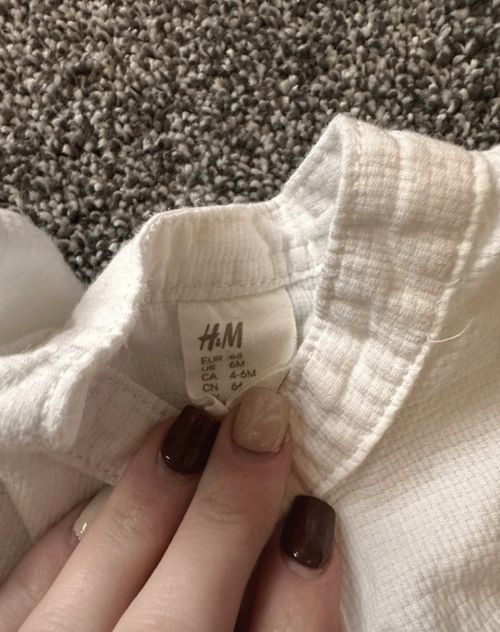 H&M White Cotton Button-Up Shirt Long Sleeve Collared Pocket 3-6 Months — image 4