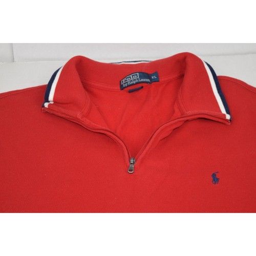 Vintage Polo Ralph Lauren Sweatshirt XL 90s Classic Red Quarter Zip Blue Trim