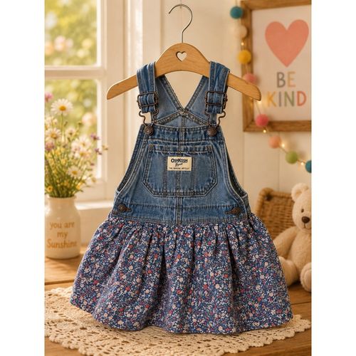 OshKosh B'gosh Toddler Girls Floral Denim Overall Jumper Dress 18-24M Blue — image 1