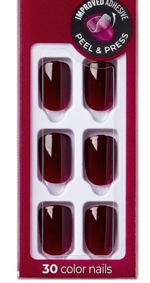 KISS IMPRESS COLOR PRESS-ON FALSE NAILS GEL MANI SHORT CHERRY UP GLOSSY RED WINE