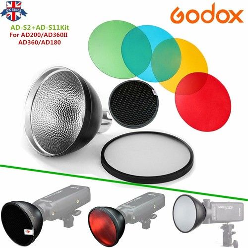 Godox AD-S2 Reflector with AD-S11 Color Filter Set For AD200 AD200Pro II Flash