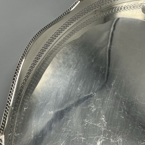 Antique Silver Plated Gallery Serving Tray Cocktail Drinks Tea Handles Feet Vtg — image 15