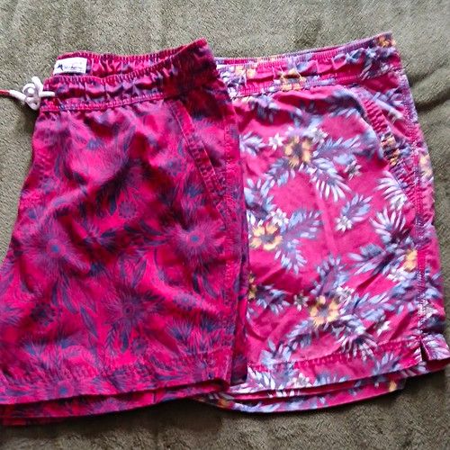 Fat Face Men’s XL Pink/Red X 2 Swim Shorts Mesh Lined Elastic Waist Drawstring