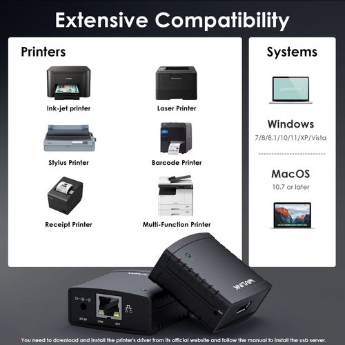 WAVLINK USB2.0 Network Print Server, LAN Print Share Server No Driver Required — image 5