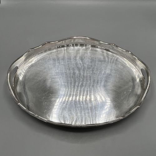 Antique Silver Plated Gallery Serving Tray Cocktail Drinks Tea Handles Feet Vtg — image 10
