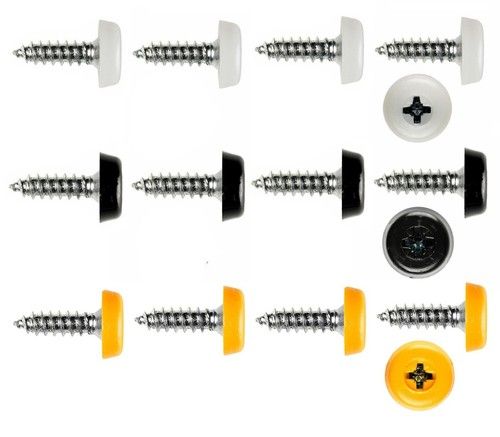 12 Number Reg Licence Plate Self Tapping Polytop Screws Front Rear White Yellow