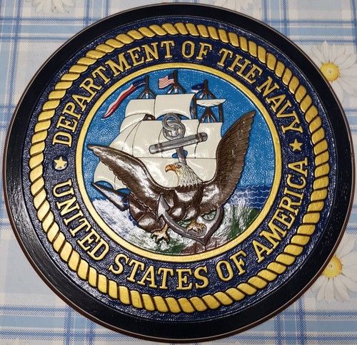 US Navy Dept. of the Navy Seal Plaque – 35×35 cm Wood Military Emblem, 1.115kg